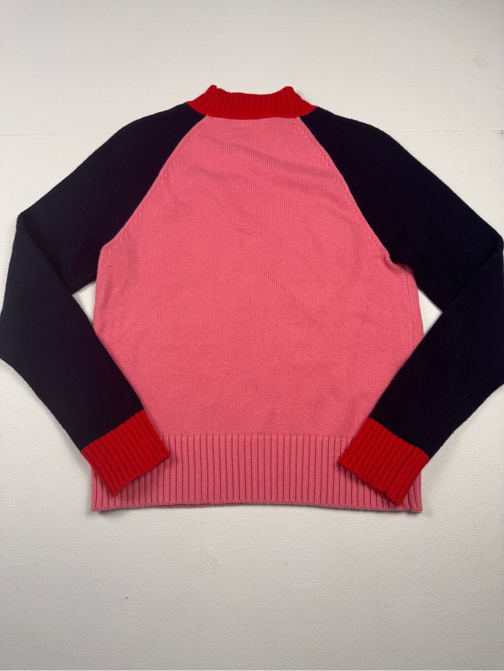 Boden M Pink Navy Red Colorblock Wool Cashmere Mock Neck Sweater - Picture 3 of 5